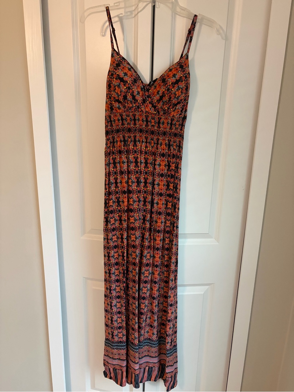 Spaghetti-Strap Orange Floral Midi Dress